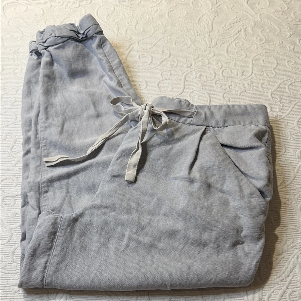 Wilfred Light Gray Drawstring Crop Joggers Linen Blend Size 4. Pockets